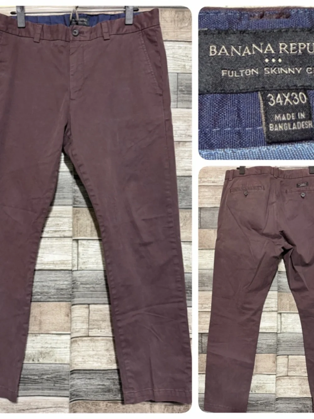 Banana Republic Fulton Skinny Chino Pants Men’s 34x30 Purple Ish Stretch READ